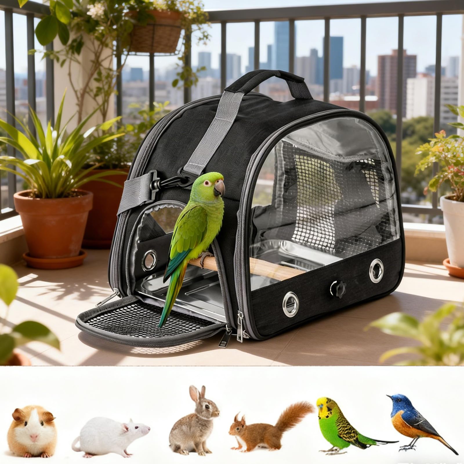 Sac de transport pour oiseaux avec plateau en acier inoxydable et perche, boîte de transport pour oiseaux, perméable à l'air, pour perruches, perruches, petits animaux, boîte de transport pour oiseaux