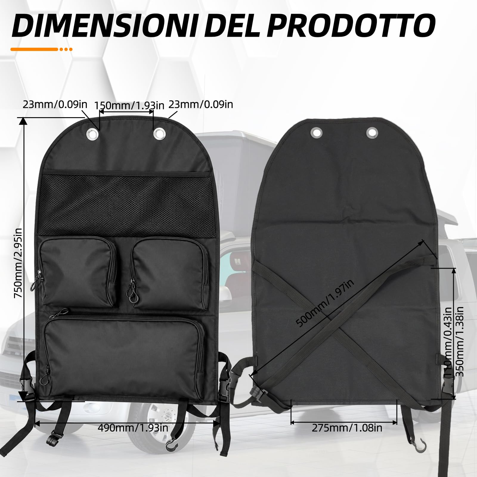Borsa organizer per sedile singolo – organizzatore per seggiolino auto impermeabile con molti scomparti per VW T5, T6, T6.1 – perfetto per campeggio, viaggi e uso quotidiano