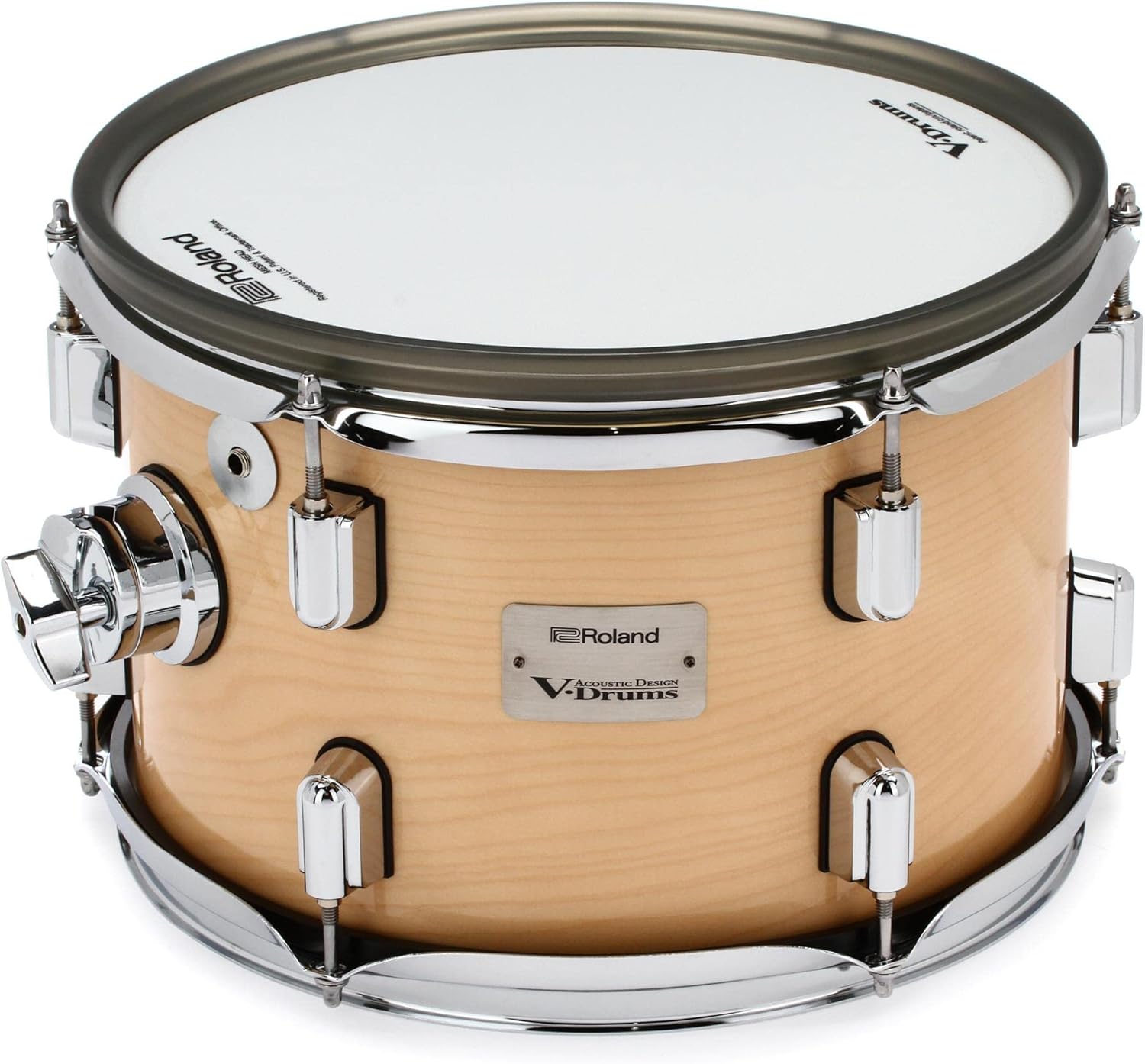 Roland V-Drums Acoustic Design Tom Pad with Full-Size Wood Shell and Dual Zones-Gloss Natural Finish-12-Inch (PDA120-GN)