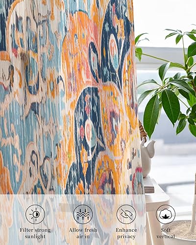 Miniatura 10 de Cortinas traslúcidas de hojas de flores de 45 pulgadas de largo, juego de 2 paneles de cortinas para cocina, dormitorio, sala de estar, puerta