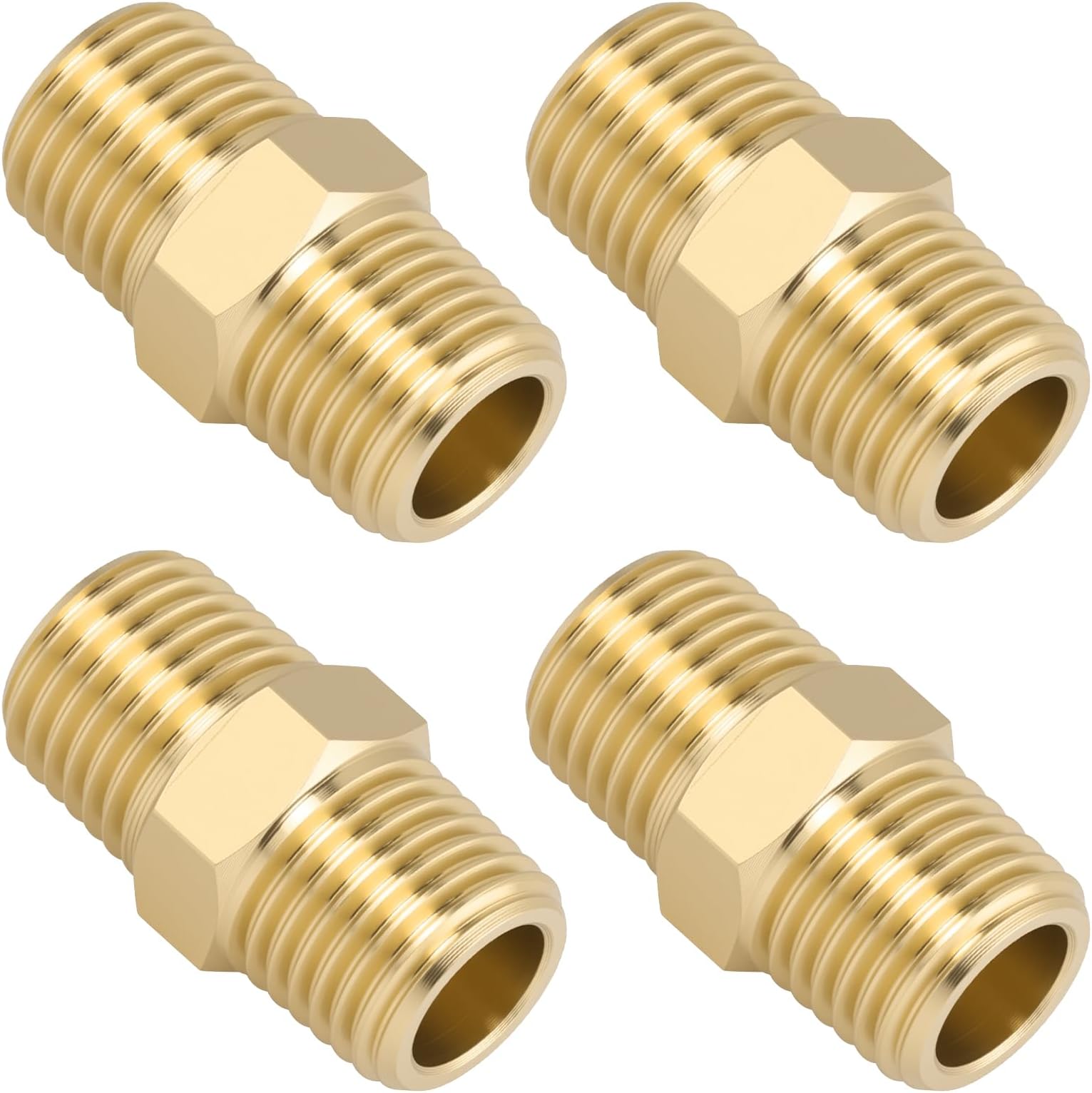 4PCS 1/4" NPT Male x 1/4" NPT Male Brass Nipple, Straight Male Pipe Coupler