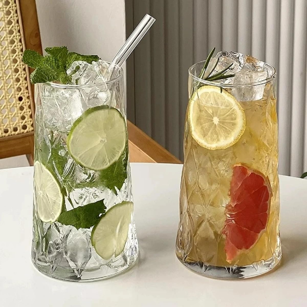 Melbify Leafy Cocktail Glasses Set of 12 | 350 ml Highball Glass | Tall Long Transparent Unique LIIT Glass 2
