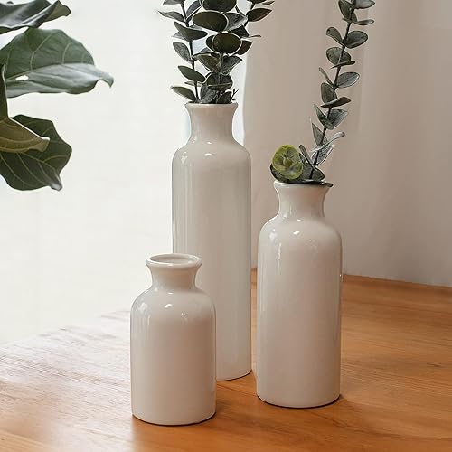 Juego de 3 jarrones de cerámica blanca, decoración moderna del hogar, jarrones decorativos bohemios altos para hierba de las pampas, jarrones para