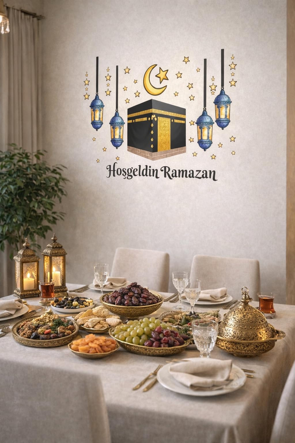 Sticker Hoş geldin Ramazan Dekorlu Ahşap Kapı Süsü, Ramazan Süsleri, Ramazan Tavan Süsü Ramazan Dekorasyon Renkli 2026