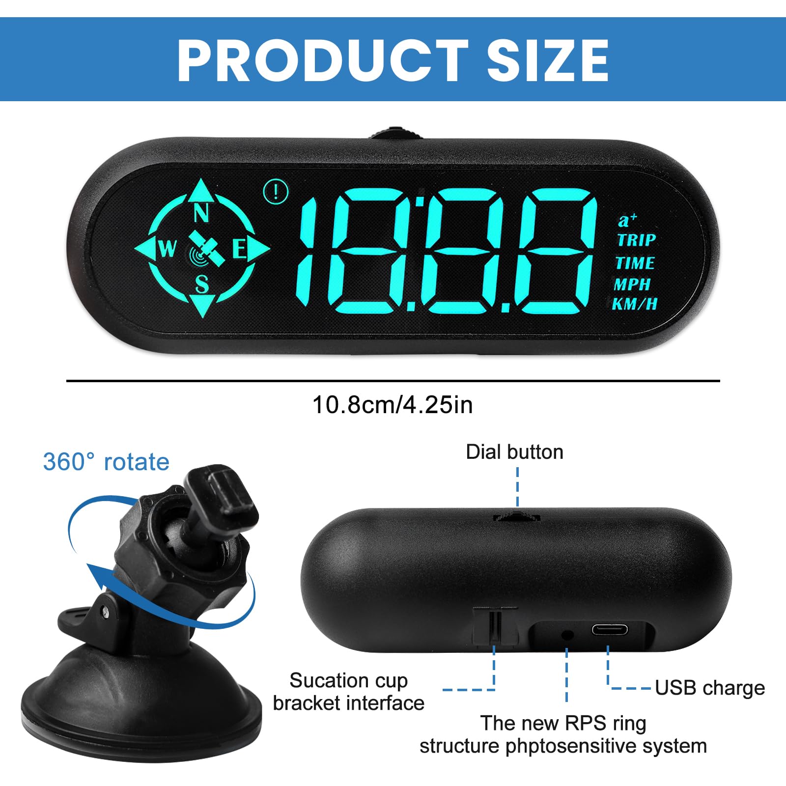 Schermo testa alta: HUD auto, tachimetro GPS, tachimetro digitale universale con installazione Plug & Play, funzionamento USB, flash automatico per tutti i veicoli