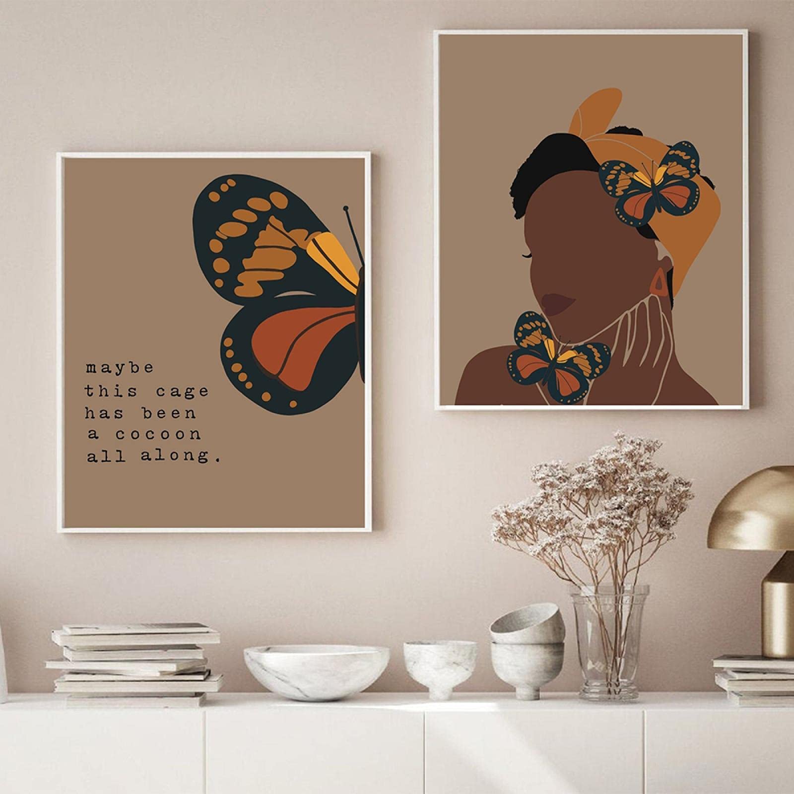 Art imprime tête papillon femme africaine affiche toile pour mur salon