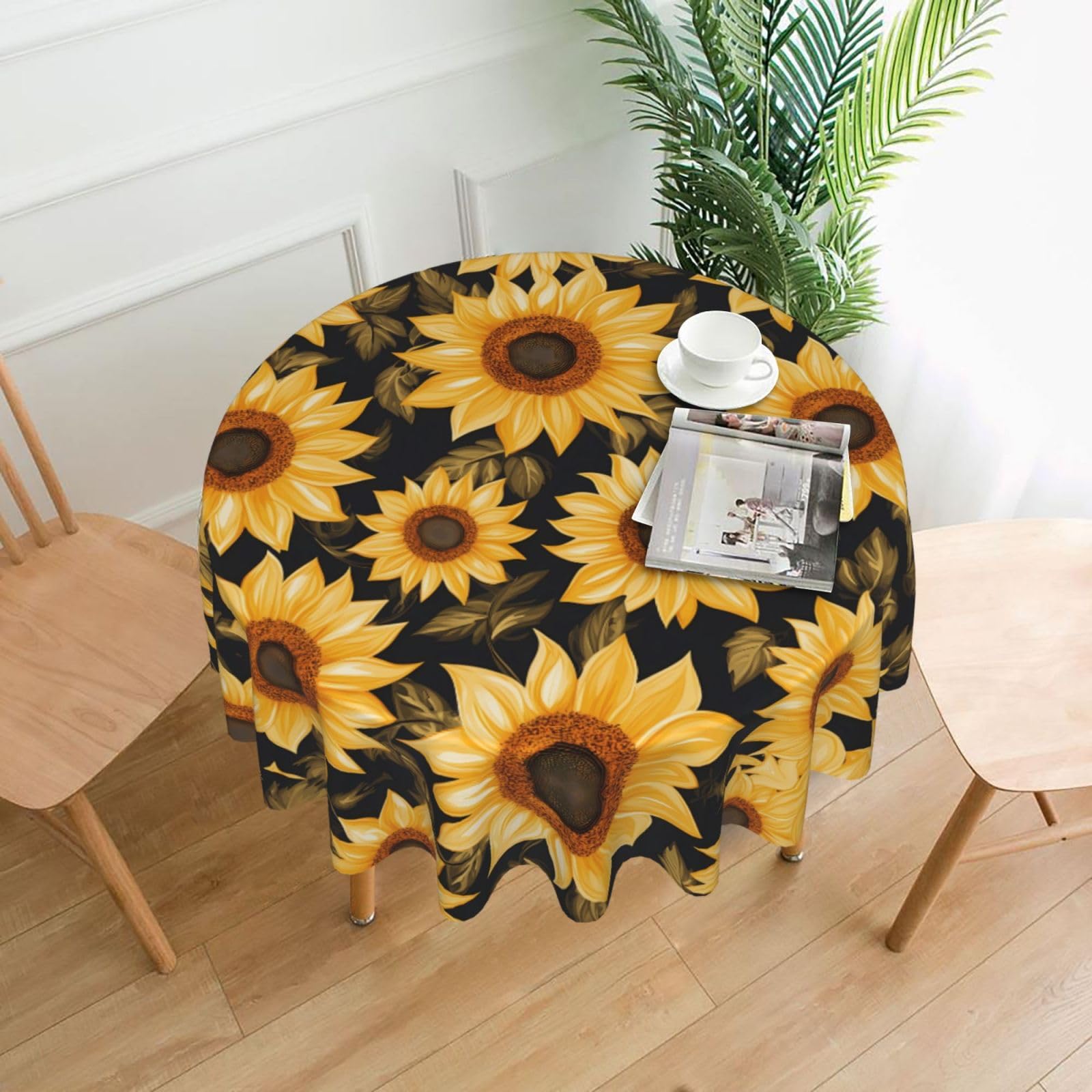 HLBSDM Sunflower Spring Printed Practical Round Tablecloth, Durable, Suitable for Home, Restaurant, Hotel, Gathering, and Decorative Table Covers