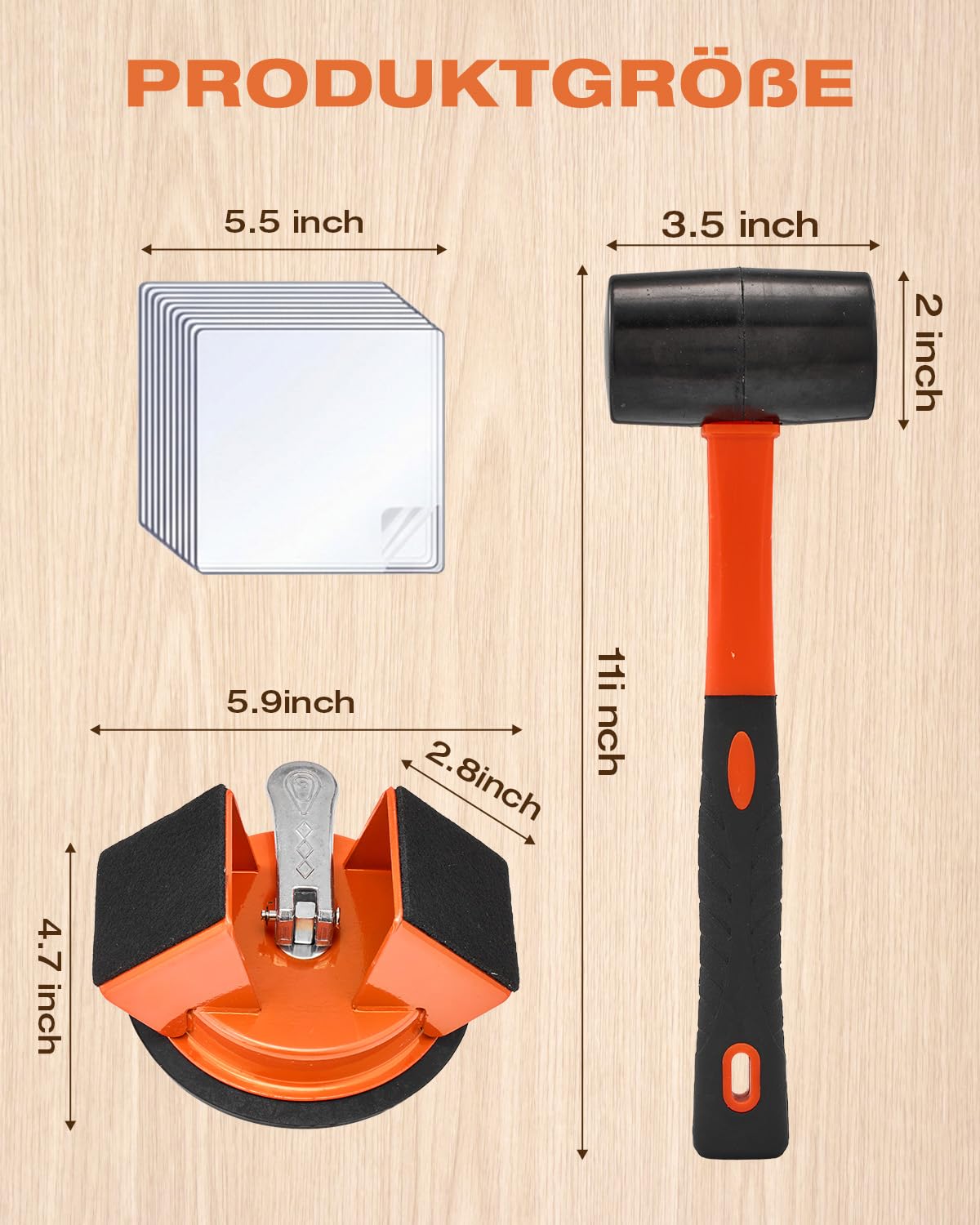 Saker Laminat Verlegeset mit Saugnapf & Schlagfunktion, Laminat Reparaturset für Bodenfugen, Bodenlücken schließen Werkzeug für Laminat & Vinyl, Flooring Installation(Single Saugtasche + Gummi Mallet)