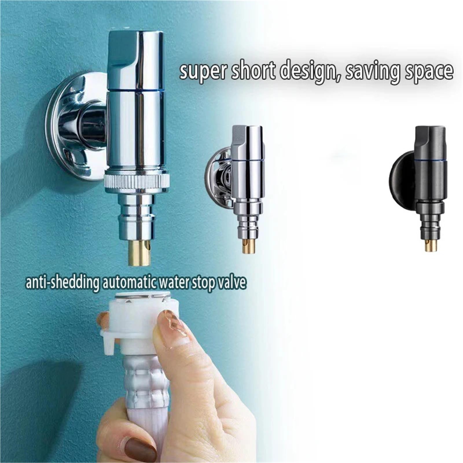 Válvula de ángulo grifo multifunción, válvula apertura agua latón, Clip parada G1/2 montada en la pared, 2 uds para bafieras y duchas(Gray)