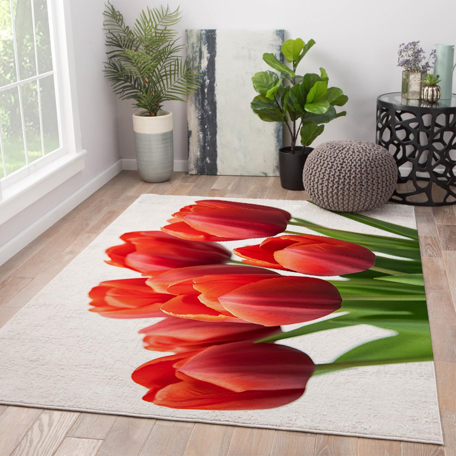 Amazon.com: Tulip Rug Room Decor 3' x 4' Red Tulips Spring Flower
