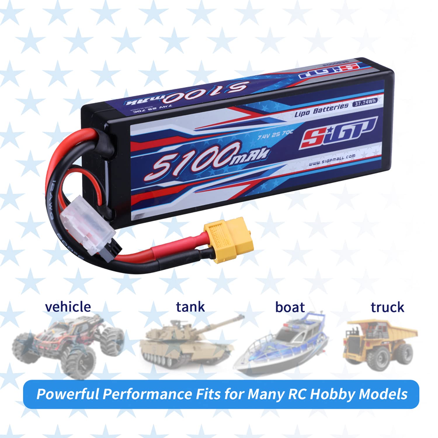 Amazon.co.jp: SIGP 2S 7.4Vリポバッテリー5100mAh 70Cハードケース