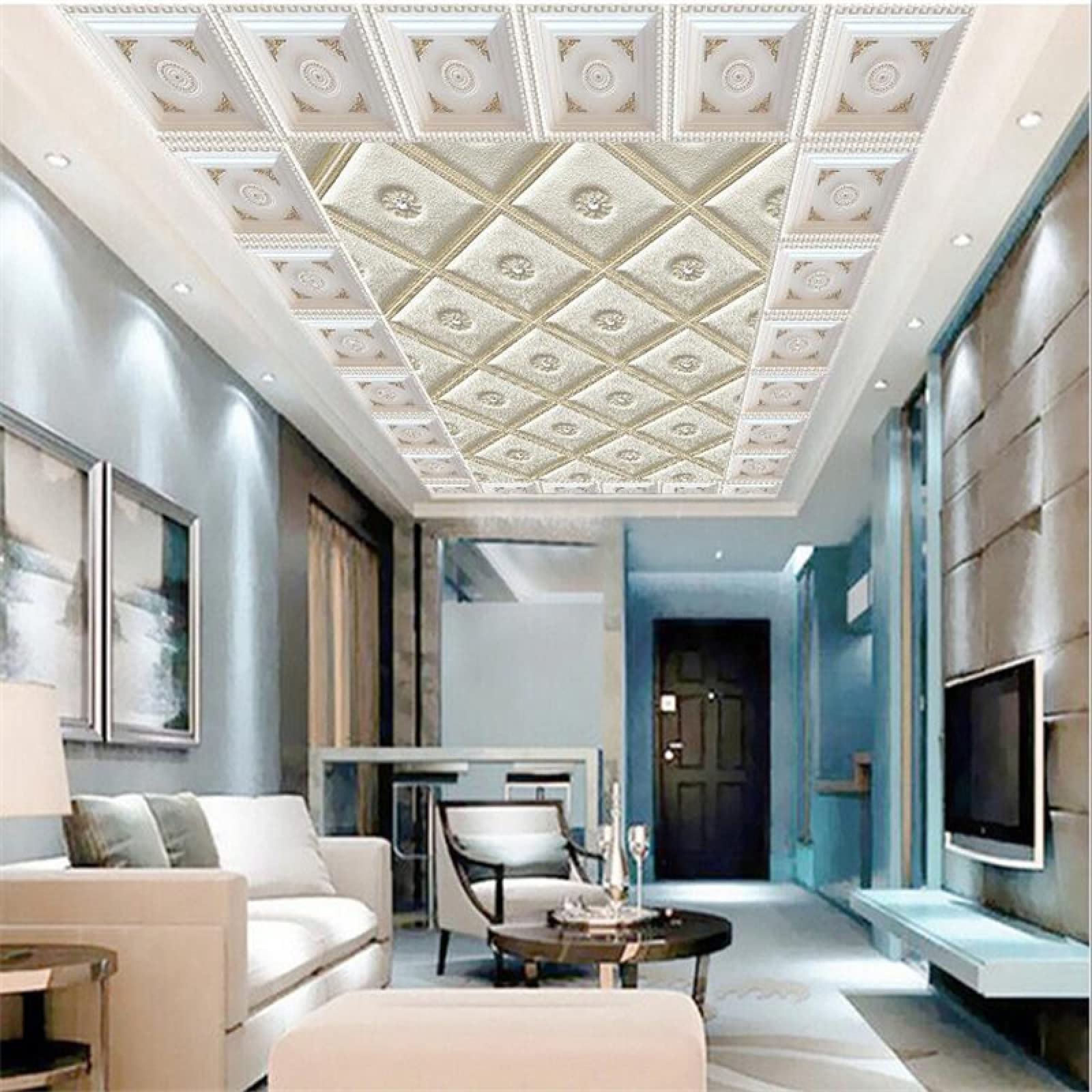 Tapeta sufitowa 3D mural ulga biała krata piaskowiec salon dekoracja domu sufit obraz ścienny hotel hol sufit sztuka obraz