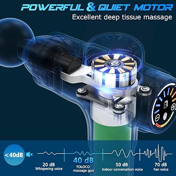 TOLOCO Massage Gun, Back Massager 10 Replacement Head for Pain Relief Deep Tissue, Percussion Massage Guns 7 Speed Level Super Quiet Electric Massager Fathers Day Dad Gifts, Carbon