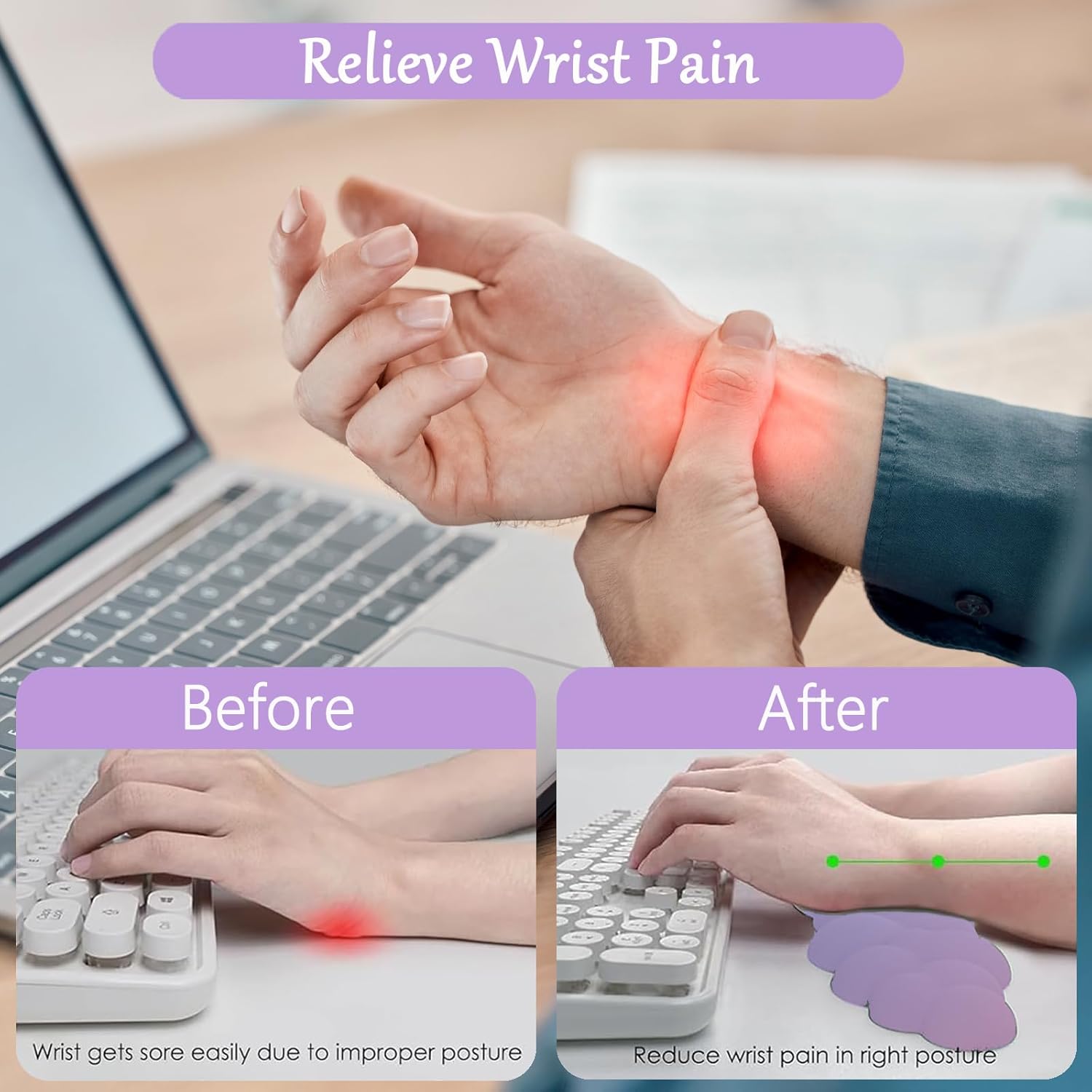 Purple Cloud Mouse Pad Cloud Keyboard Wrist Rest for Computer Keyboard Extended Large Desk Mat Pad Set 4PCS Memory Foam Non-Slip Ergonomic Cute Gaming Mouse Pads Wrist Support for Laptop Home Office