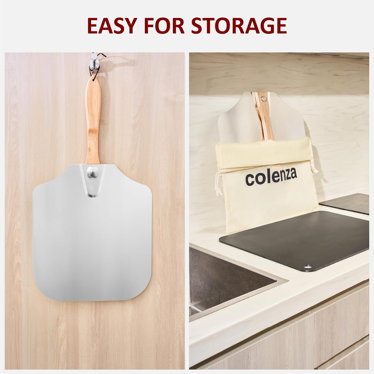 Pizza Peel 16 inch,16" Wx 18" L, Aluminum pizza peel with Foldable Wood Handle and Storage Bag, Non-perforated