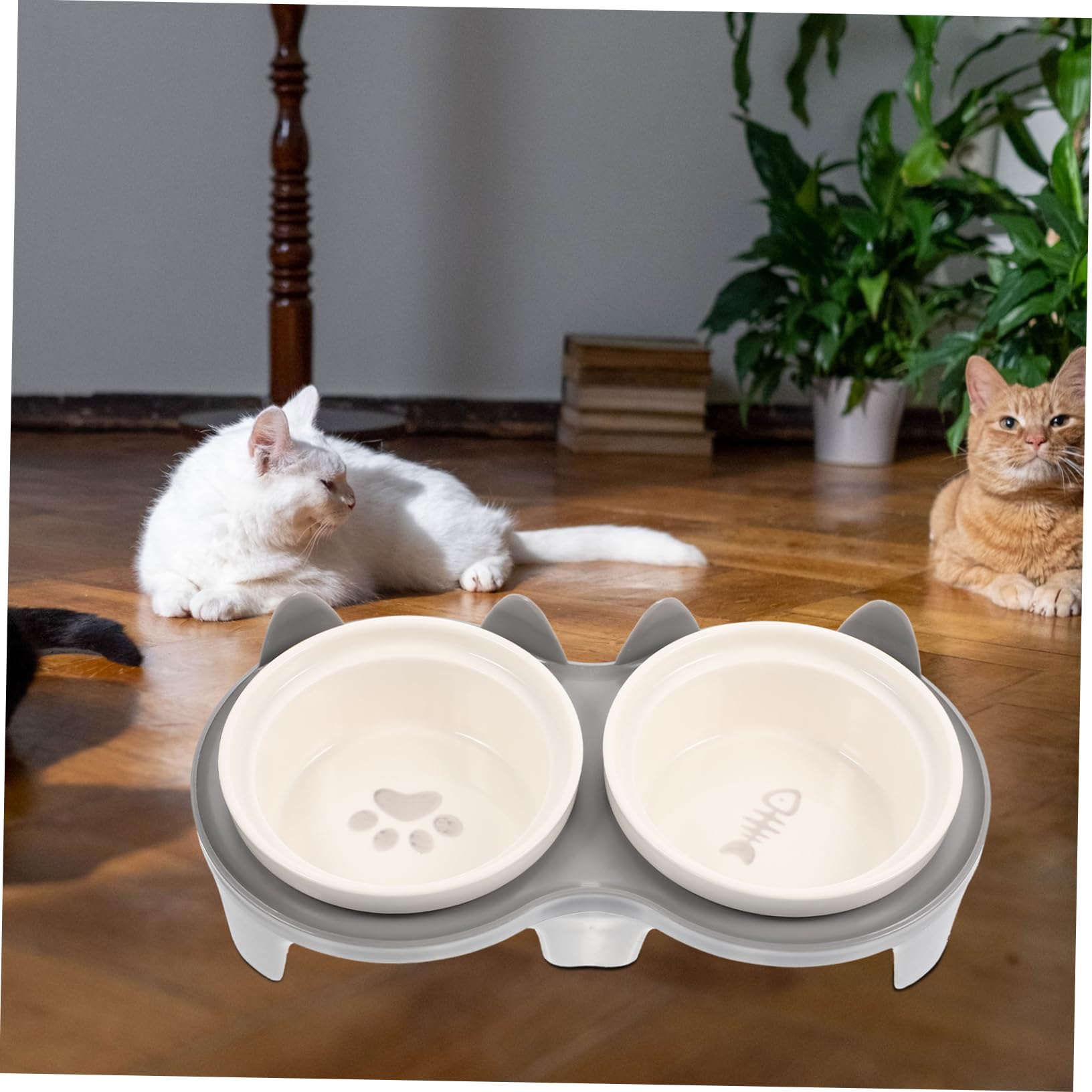 Erhöhter Katzennapf aus Keramik mit Ständer, Geneigtes Design | Doppelnapf Satz, Bissfest, Abnehmbar Aufgebaut, für Futter und Wasser Gleichzeitig, Haustierbedarf