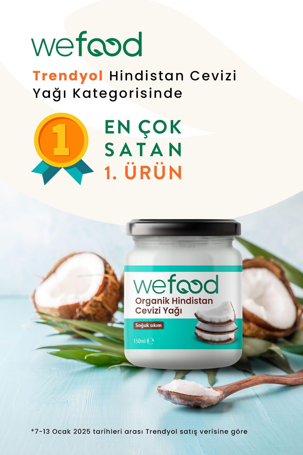 Wefood Organik Hindistan Cevizi Yağı 150 ml 2'li (Soğuk Sıkım)