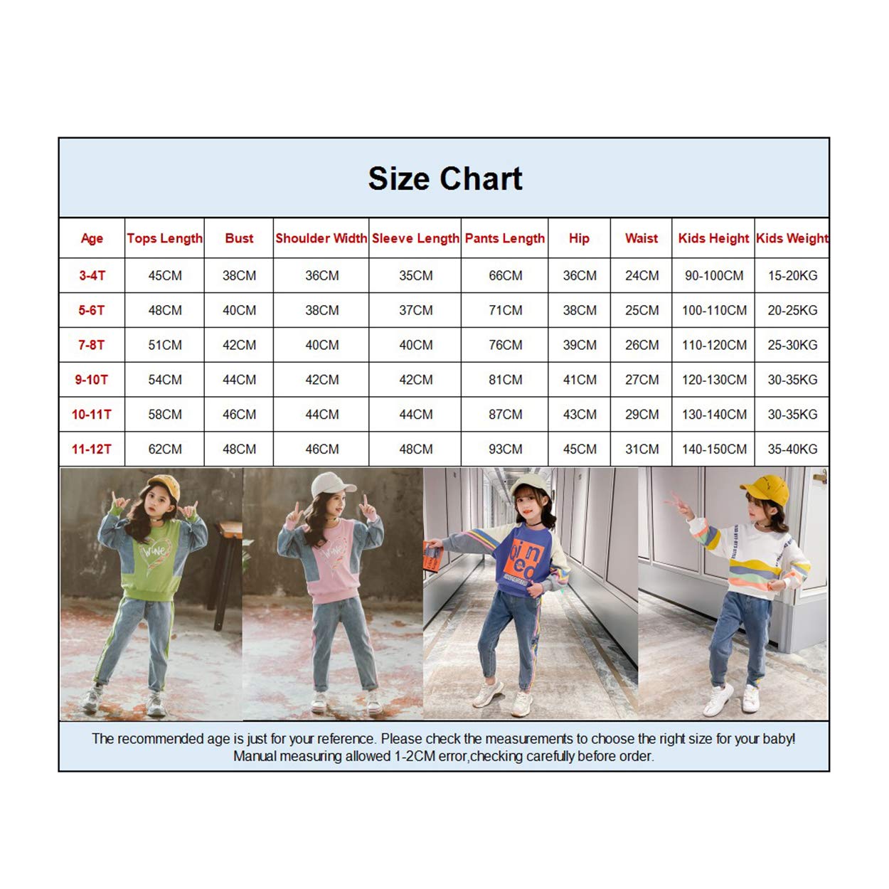 amropi Filles Ensembles Pantalon et Haut Sweats Survêtement Jeans Jogging Vêtement pour 3-12 Ans