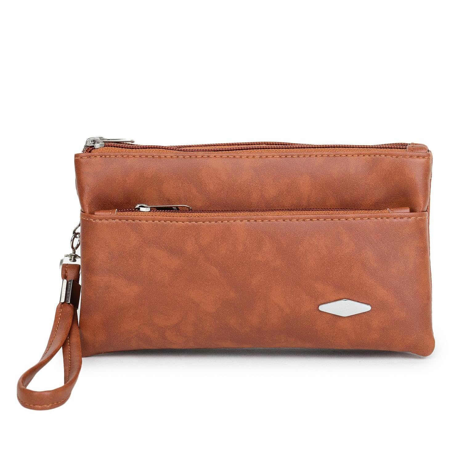 Stylish PU Clutch Bag with Zipper and Detachable Wrist Strap for Women & Girls-image-0