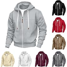 Men Zip Up Hoodies Fleece Lined Sweatshirt Lightweight Fall Jacket