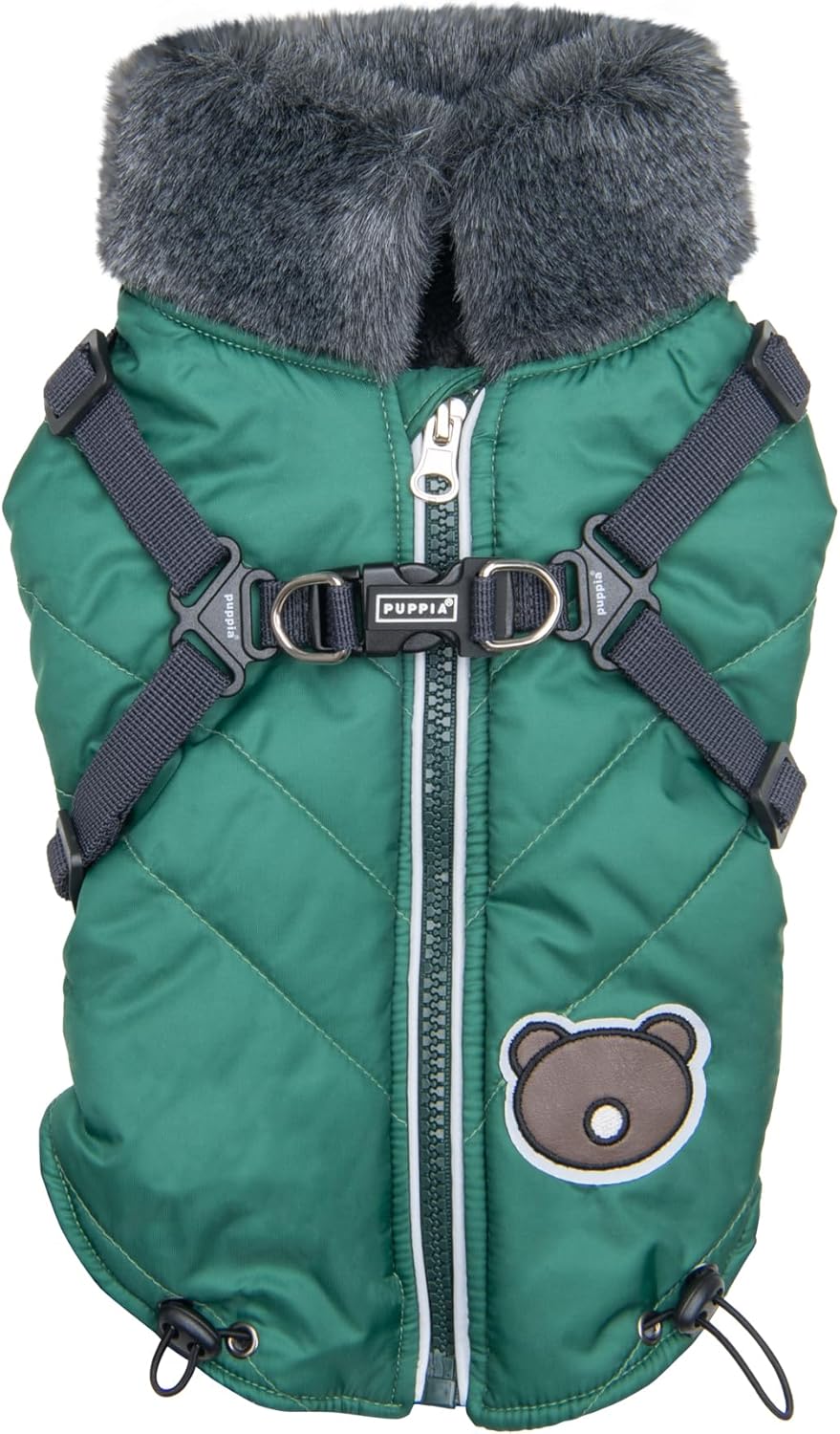 Puppia Isolde Mock Neck Full Zip up Warm Winter Jumper Vest with Integrated Harness for Small and Medium Dogs, Green, Large