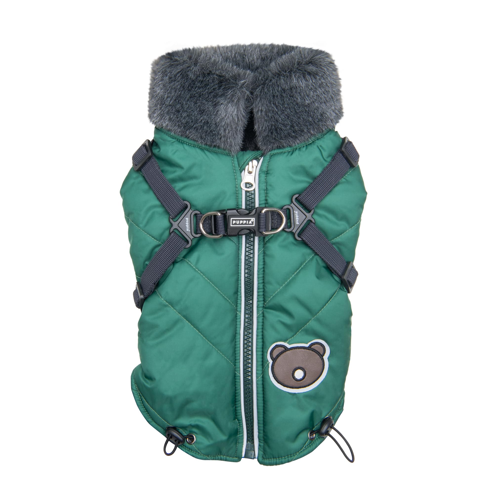 Puppia Isolde Mock Neck Full Zip up Warm Winter Jumper Vest with Integrated Harness for Small and Medium Dogs Green, Medium
