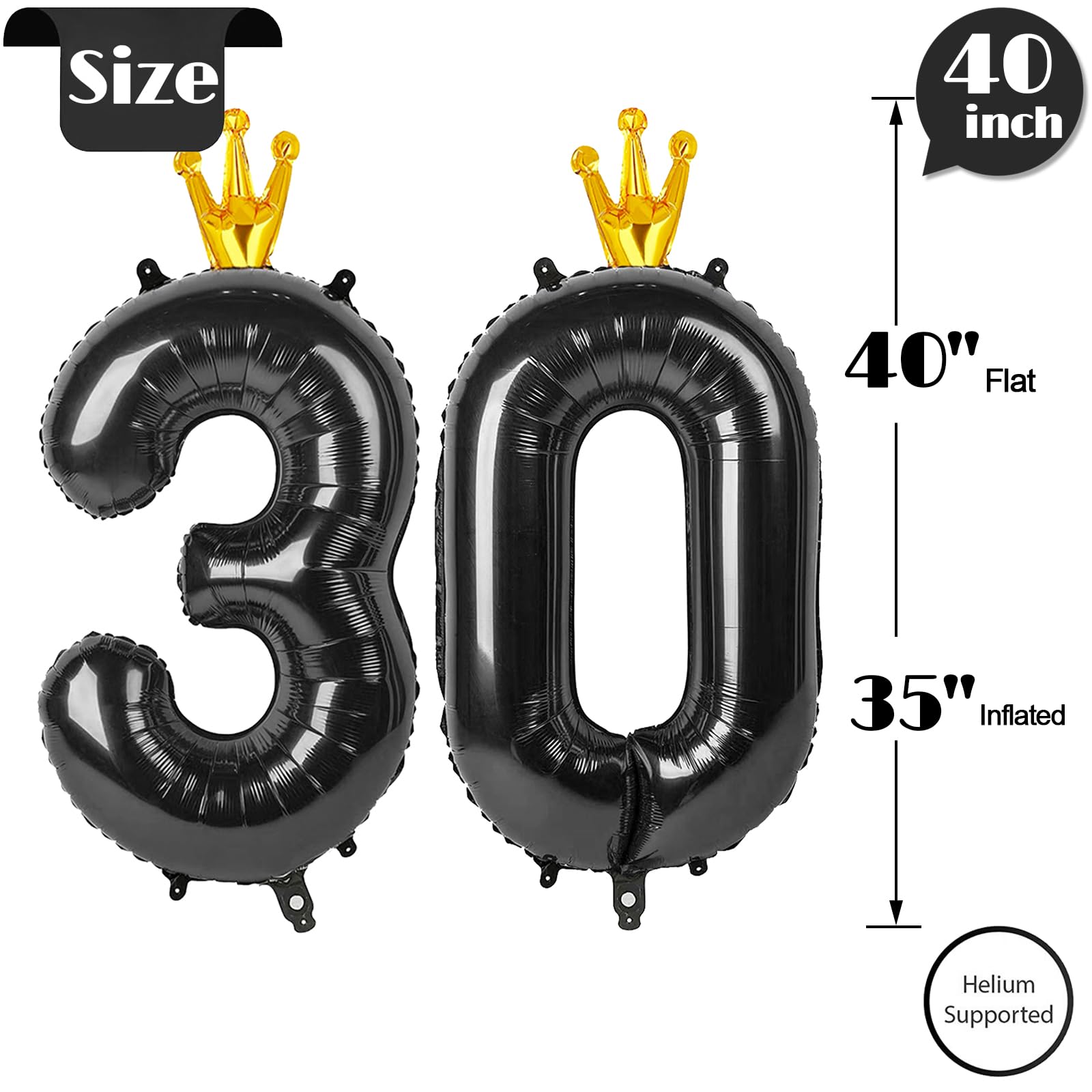 Amazon | 数字30バルーン ブラック 40インチ 30個の数字バルーン 30歳