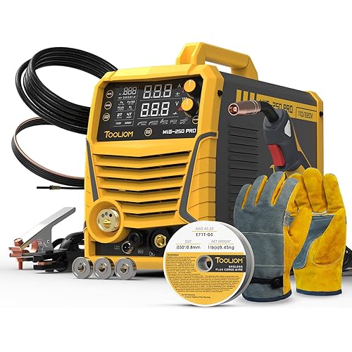 TOOLIOM Aluminum MIG Welder with Pulse 250A 110V/220V Dual Voltage 6 in 1 Multifunctional Welding Machine Pulsed MIG/Gas MIG/Flux Core/Spool Gun MIG/Lift TIG/Stick