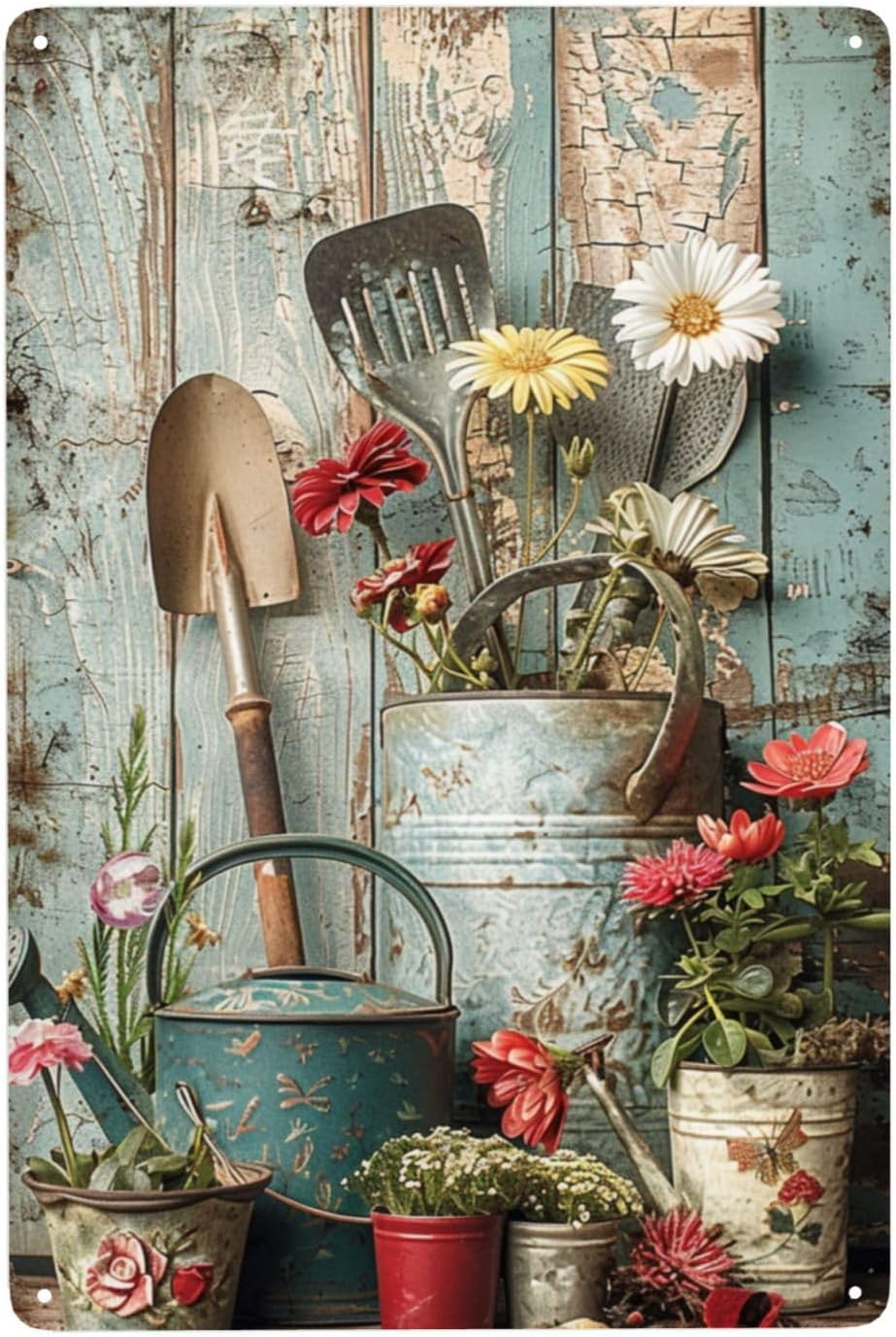 5.5x8 inch Flower Planting tools Metal tin sign,Classic art wall poster decor,Practical artistic Tinplate plaque,for living room,Garden,Yard,Patio,Indoor decorative gift for friends