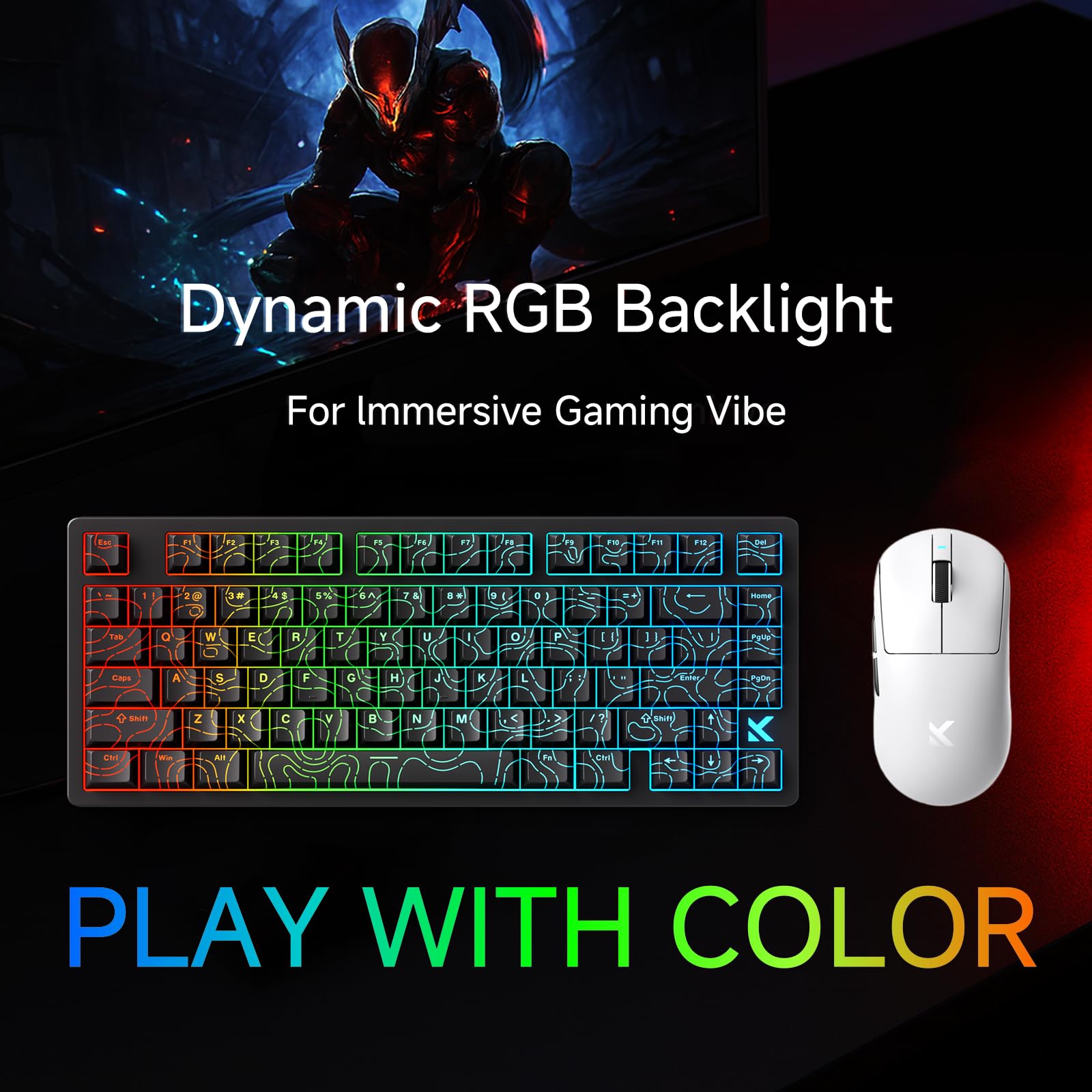 FOXMM x MCHOSE Jet 75 HE Klawiatura do Gier 75% RGB, Rapid Trigger 8000 Hz, Przełącznik Magnetyczny z Efektem Halla God, Bardzo Precyzyjny Regulowany Skok 0,005 mm, do Gier FPS, Czarna