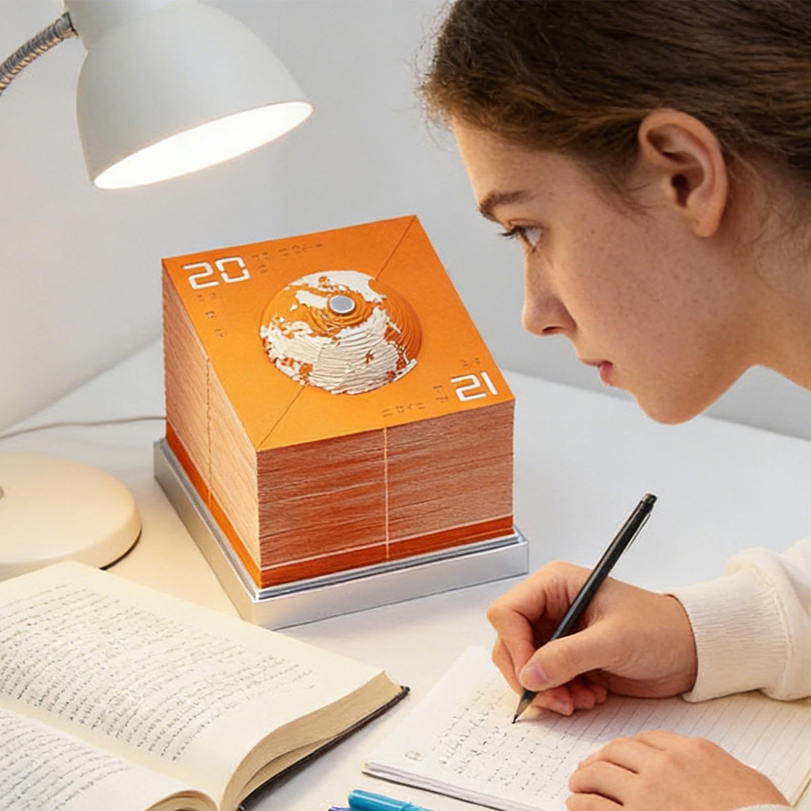 3D Kalendarz Biurkowy 2026 Dekoracja Biurkowa W Kształcie Ziemi | Dekoracyjny Kalendarz do Odrywania Na Prezent do Domu Biura Pokoju dla Studentów Nauczycieli Freelancerów Święta