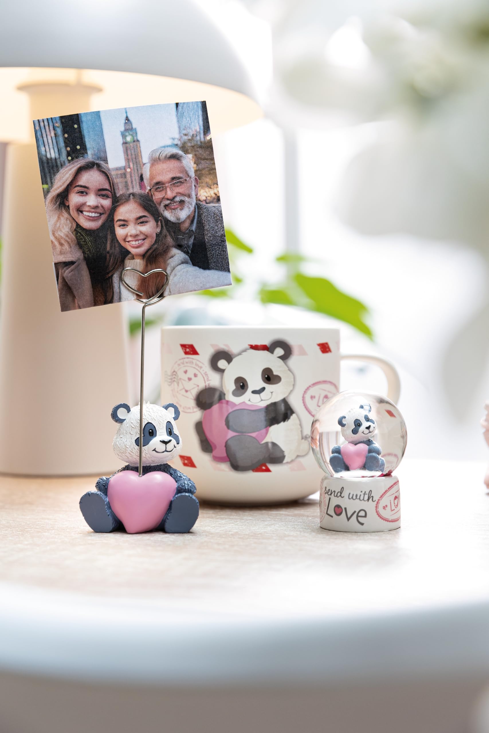 Porte-photo Love Panda en polyrésine noir 11 cm, porte-cartes cœur décoration table anniversaire mariage