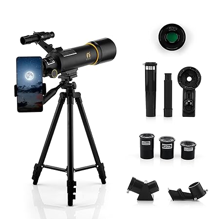 Cezo 70TZ Telescope 70mm Aperture 400mm Refractor (20X-200X) Telescope for Adults & Kid Portable Refractor Telescopes for Astronomy Beginners with 42.5 Inch Adjustable AZ Mount and Phone Adapter