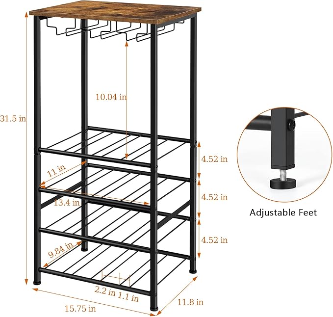 Estante para Vinos Vrisa de Pie, 16 Botellas y 9 Copas, Marrón Rústico miniatura 2
