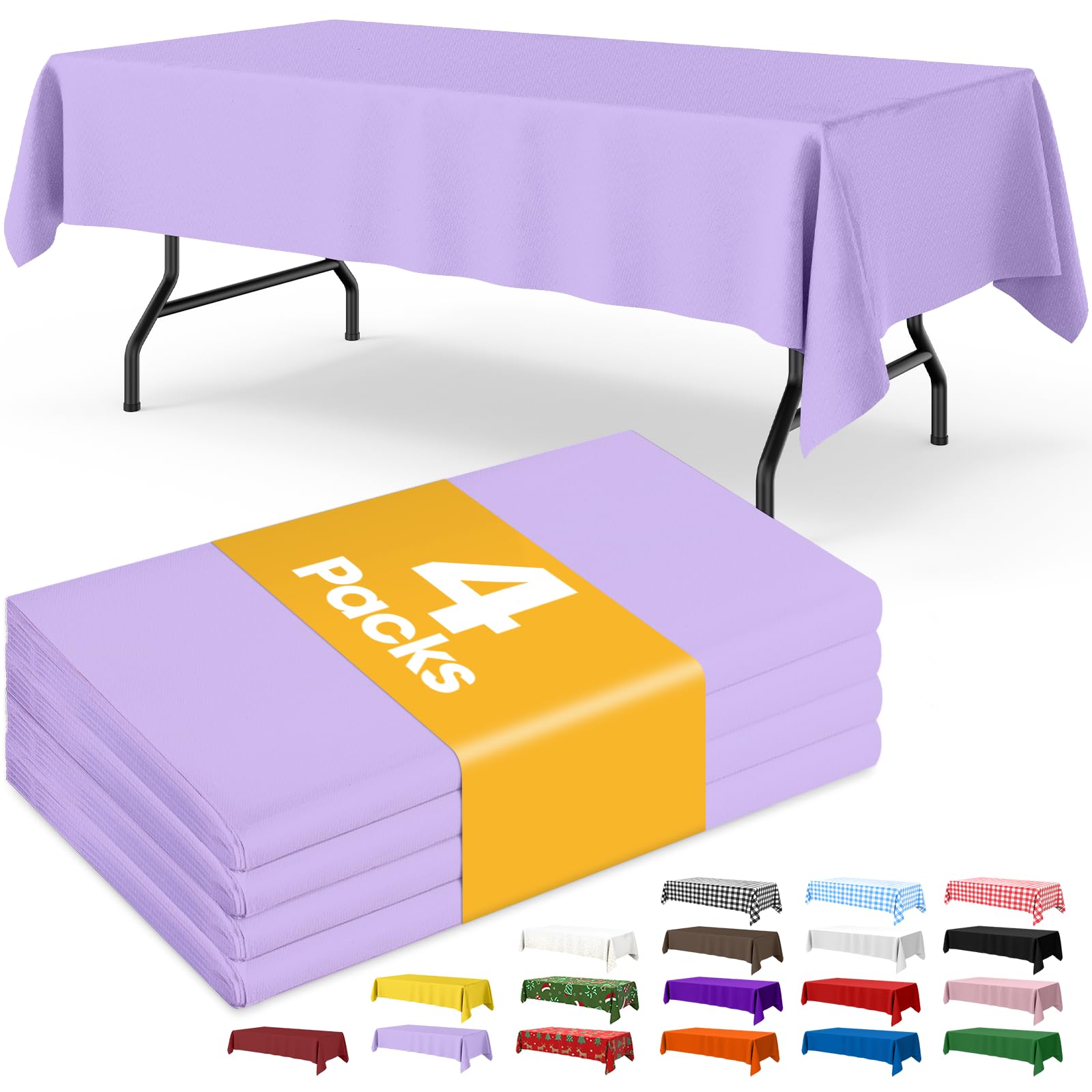 Niuara Lavender Plastic Table Cloth Disposable, 4 Pack, 54 x 108 in