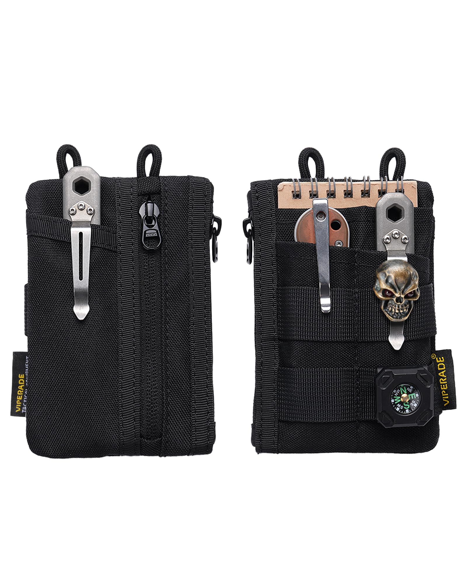 VIPERADE VE18N-M Pochette EDC, portefeuille de poche avec 3 emplacements EDC + 2 poches zippées, 1 grande poche pour ordinateur portable ou téléphone portable, organiseur de poche EDC fin pour homme
