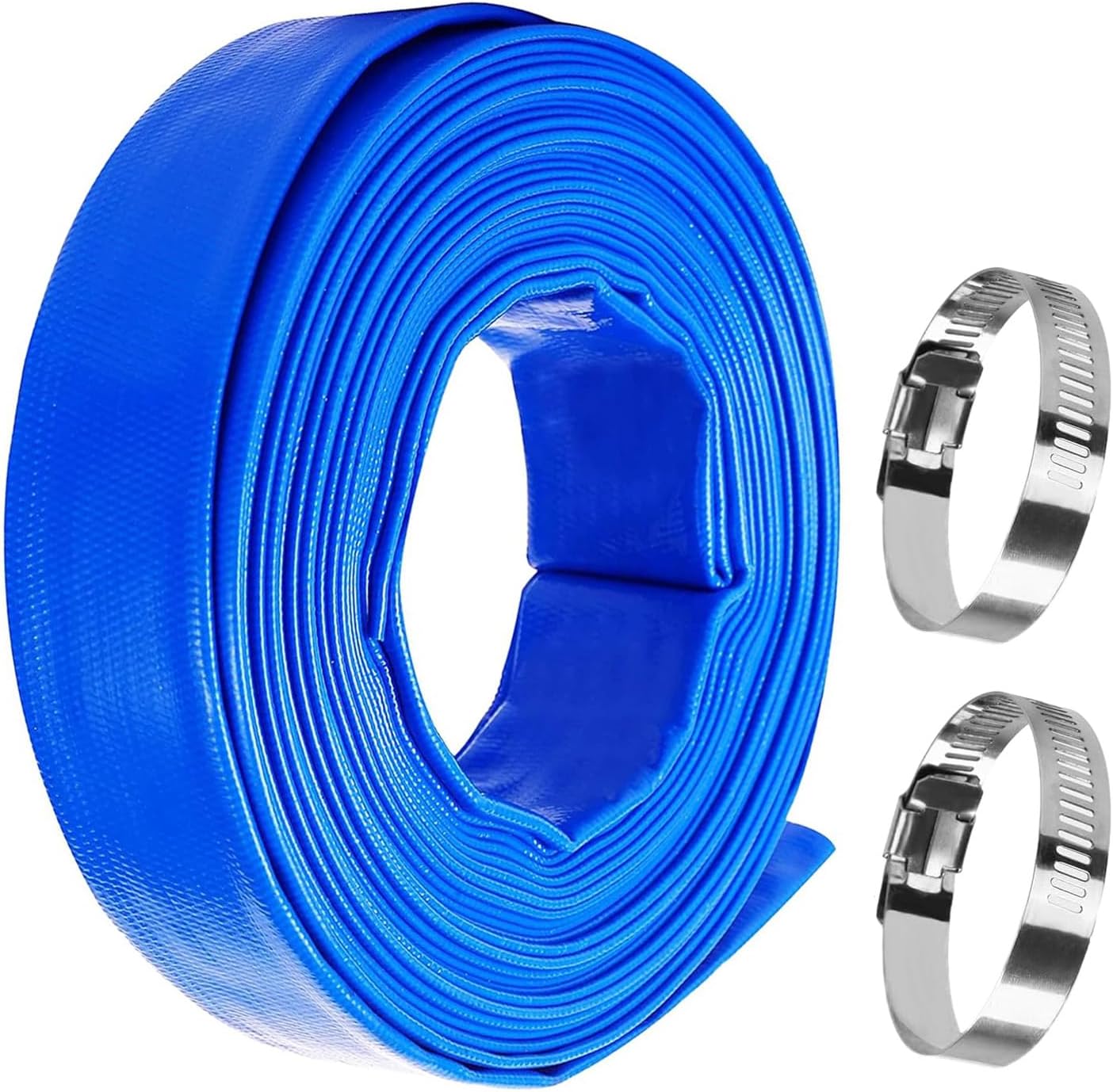 Pool Backwash Hose, 2 in x 30 ft, HeavyDuty PVC Flat Pool Discharge Hose with