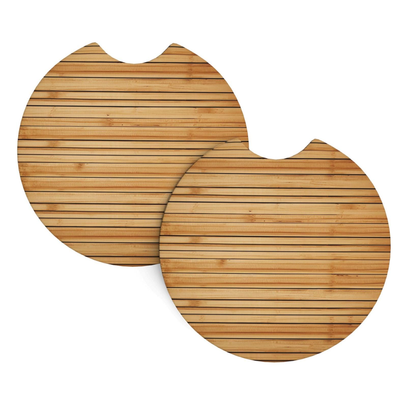 2PCS Car Coaster for Cup Holders Universal Auto Cup Mat Bamboo Board Texture Cup Coaster Pad 2.7" Waterproof Neoprene Non-Slip Cup Holder Coasters Car Interior Accessories for Women Men