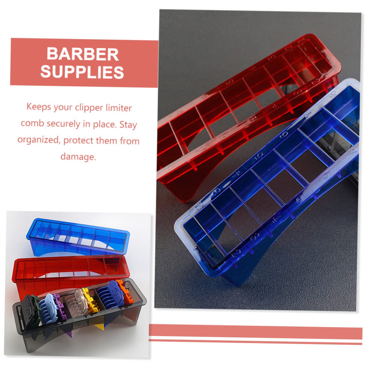 Clipper Guard Organizer Box Storage for Hair Clippers 10-Piece Set Sturdy Plastic Barber Tool Holder for Easy Access in Barbershop Style