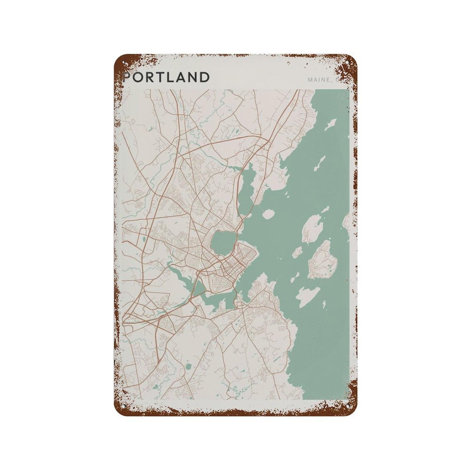 xiaoxiaoshen Portland Map Maine Travel Gift Scandi Wall Decor Art Metal Tin Poster Modern Home Decor Art Home Bar Shop Decorations Vintage Sign 30x20cm