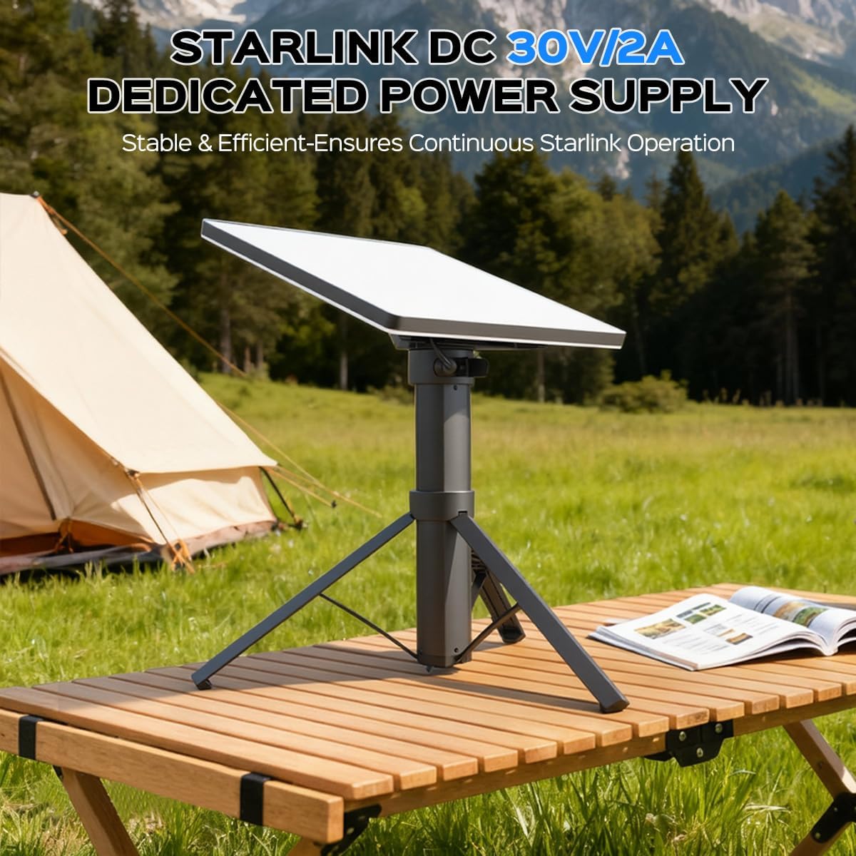 Starlink Mini Power Stand with Integrated Tripod,45,000 mAh for 6 Hours Use & Adjustable Tripod Stand 30V/2A DC Output,Type-C Fast Charging,IP67 Waterproof LED Indicator for Outdoor & Camping