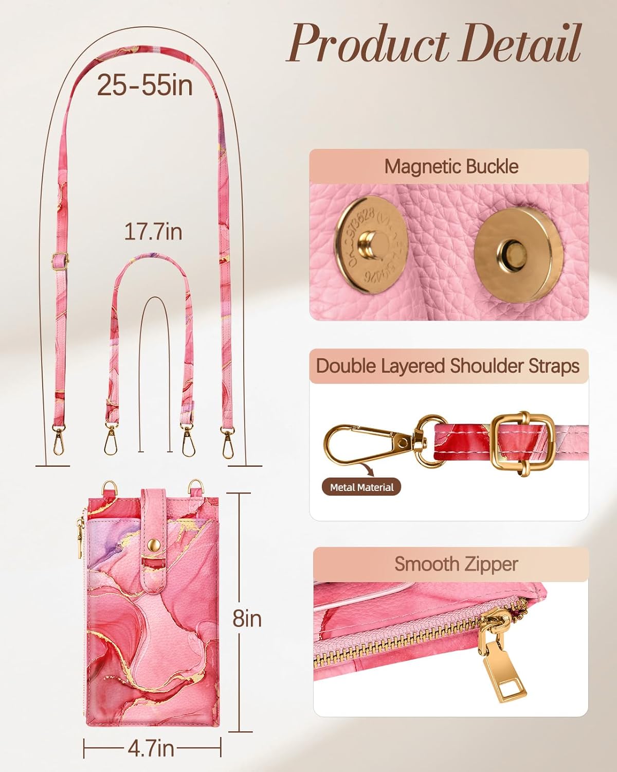 Phone Purse Crossbody Bags for Women - Leather Small Cell Phone Wallet RFID Blocking with Card Slots & Adjustable Strap Cute Designer Aesthetic Cross Body Bags, PK Watercolor - Image 5