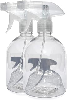 2-PACK PET Plastic Spray Bottles 16 oz (500ml) - Empty Spray Bottles, Clear Refillable Containers for Water, Essential Oils, Hair Spray, Cleaning Products with Adjustable Head Sprayer (2)