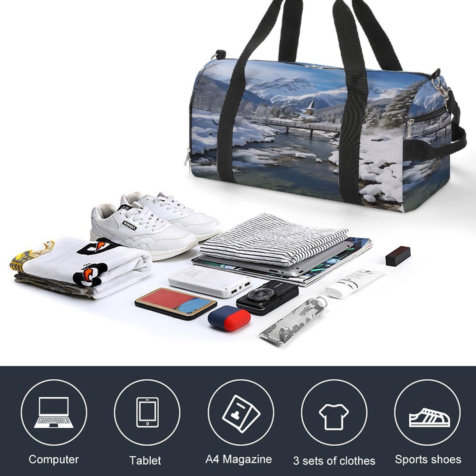 Turnbeutel für Damen Herren Winterlandschaft in den bayerischen Alpen Print Turnbeutel wiederverwendbar Turnbeutel Turnbeutel Turnbeutel mit Schuhfach Style One Size Modern, Stil:, Einheitsgröße,