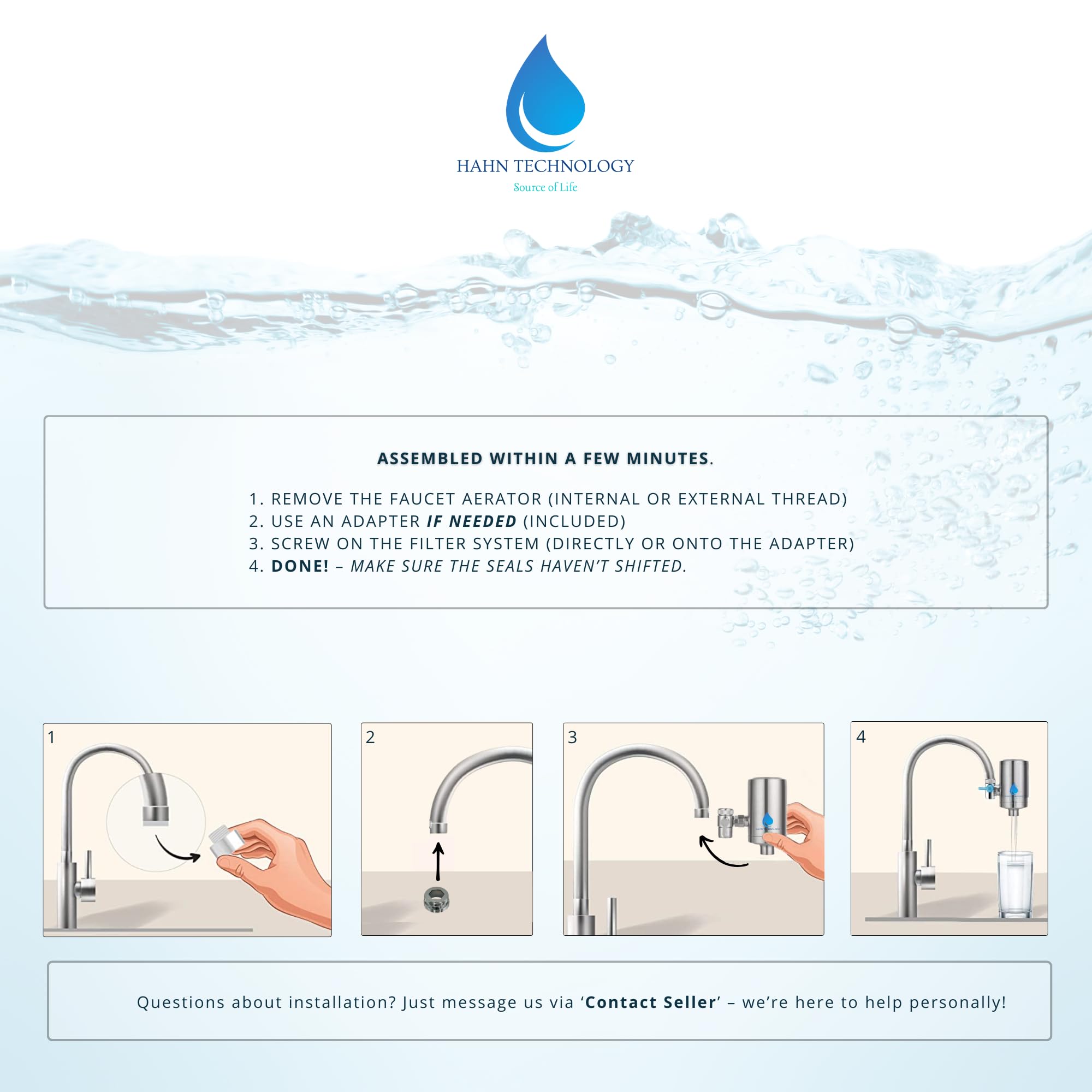 Cartouche Filtrante Céramique HAHN Technology – Compatible Filtre à Eau Robinet, Réduit Chlore, Métaux Lourds, 1 Micron