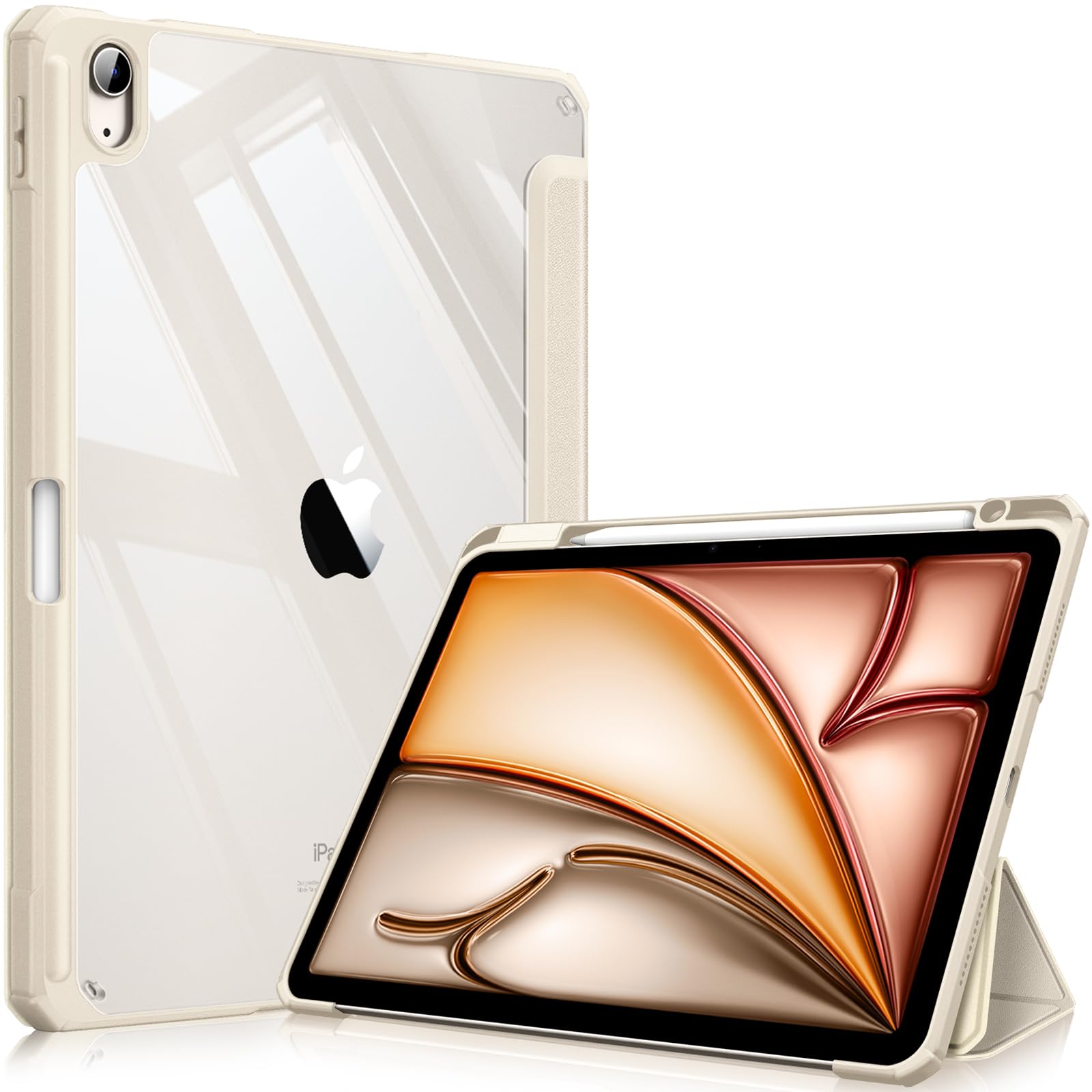 FINTIE Hybrid Case for iPad Air 11 Inch M3 (2025) / M2 (2024), iPad Air 5th / 4th Generation (2022/2020) - Shockproof Slim Clear Back Cover with Pencil Holder, Auto Wake/Sleep, Starlight