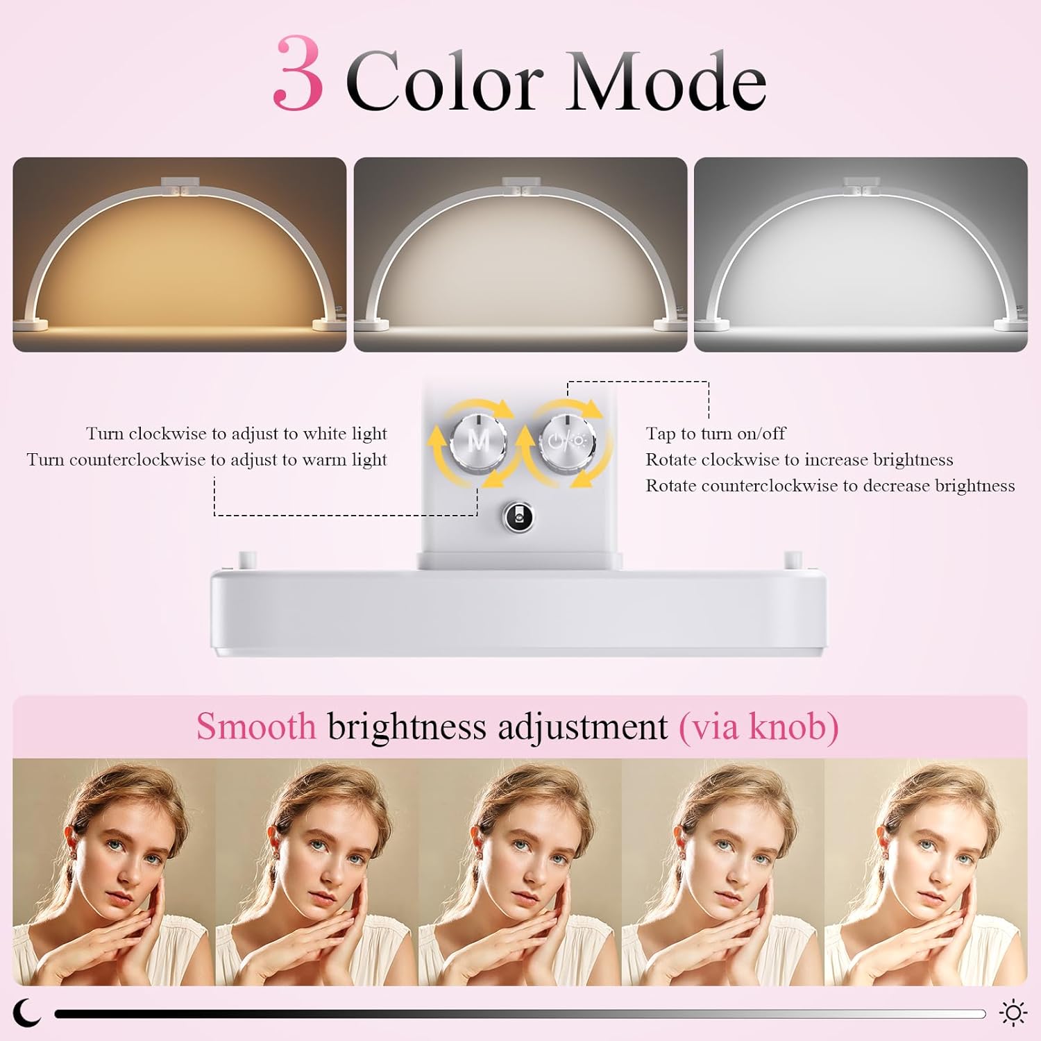 Nail Light for Desk, 31" Foldable Half Moon Nail Desk Lamp with Phone Stand Perfect for Beginner, Color Temperature/Brightness Stepless Adjustment Arch Tech Light (Black)