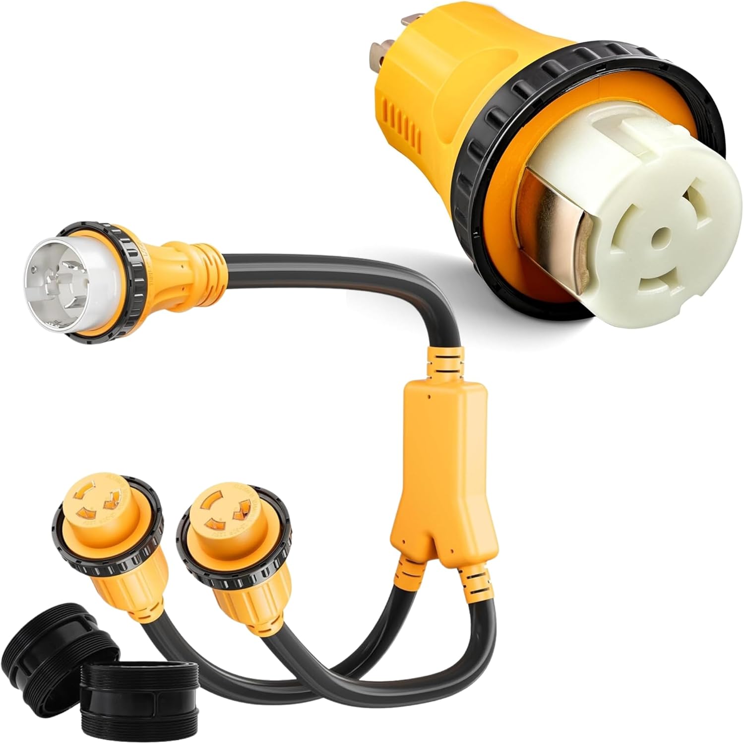 Marine Shore Power Y Splitter SS2-50P Male 50A to (2) 30A L5–30R Female, Twist Lock 50A to Dual 30A Shore Power Cord, NEMA L14-30P to SS2-50R Twist Lock RV 30 Amp Generator Adapter for RV Marine House