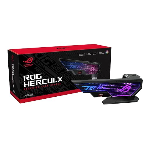 ASUS ROG Herculx Graphics Card Anti-Sag Holder Bracket (Solid Zinc Alloy Construction, Easy Toolless Installation, Included Spirit Level, Adjustable Height, Wide Compatibility, Aura Sync RGB)