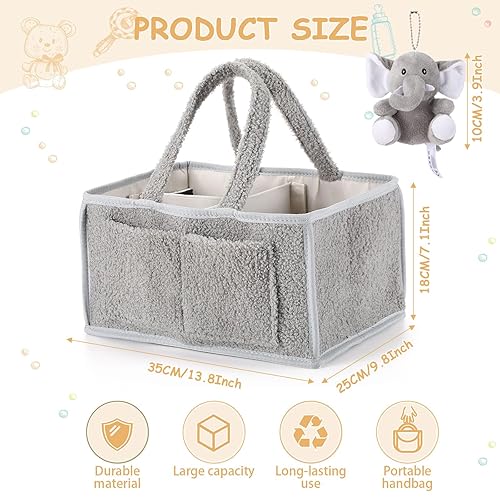 Miniatura 4 de Organizador grande de pañales para bebé, 2 unidades, contenedor de almacenamiento de pañales para guardería, con asa, adorno de muñeca, cesta